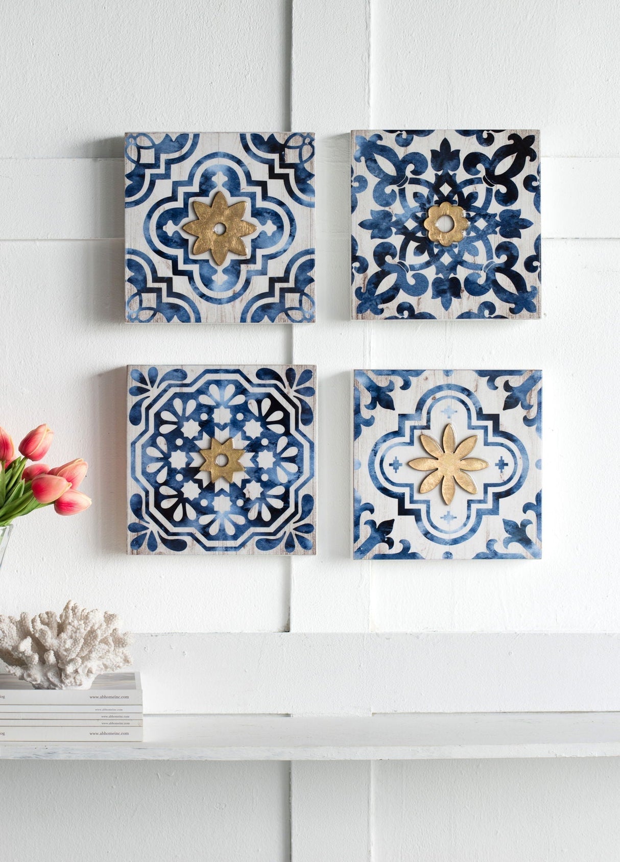 Abstract Wall Decor Accents (Set of 4) - White / Blue