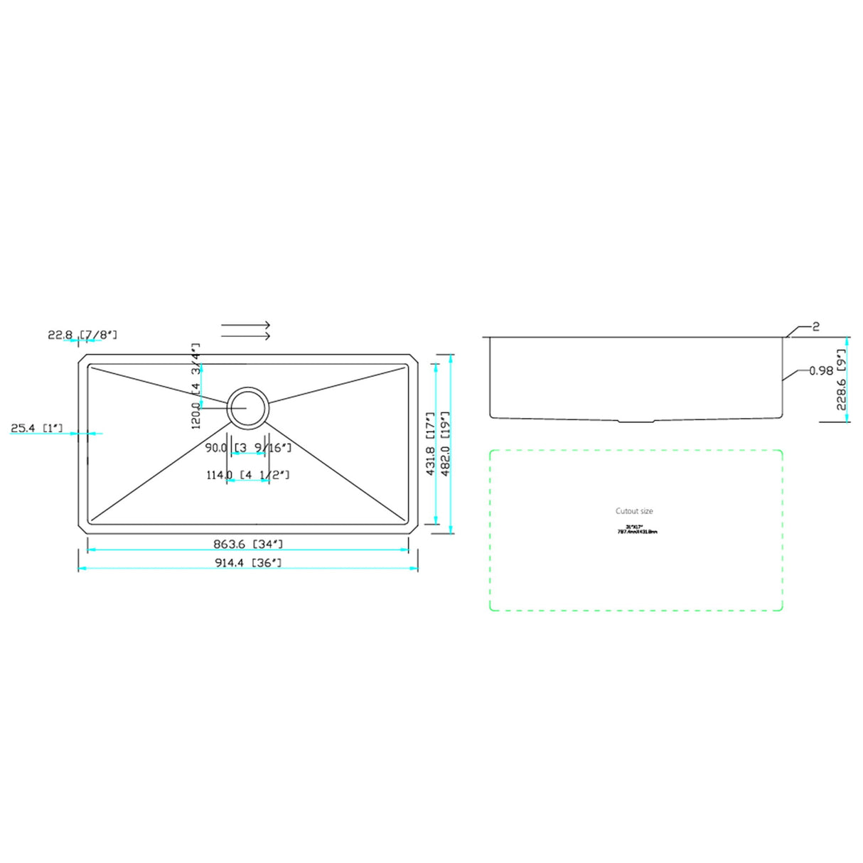 Undermount Kitchen Sink Deep Single Bowl - Brushed Nickel