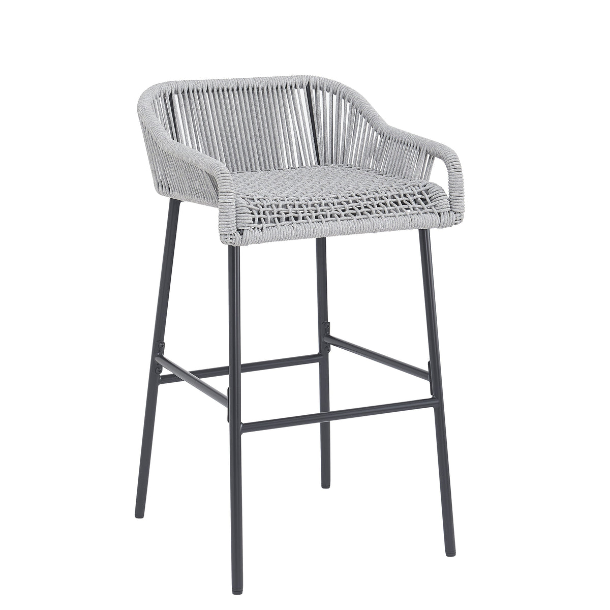 Light Gray Rope Outdoor Bar Stool Set with UV Resistance - Set of 2