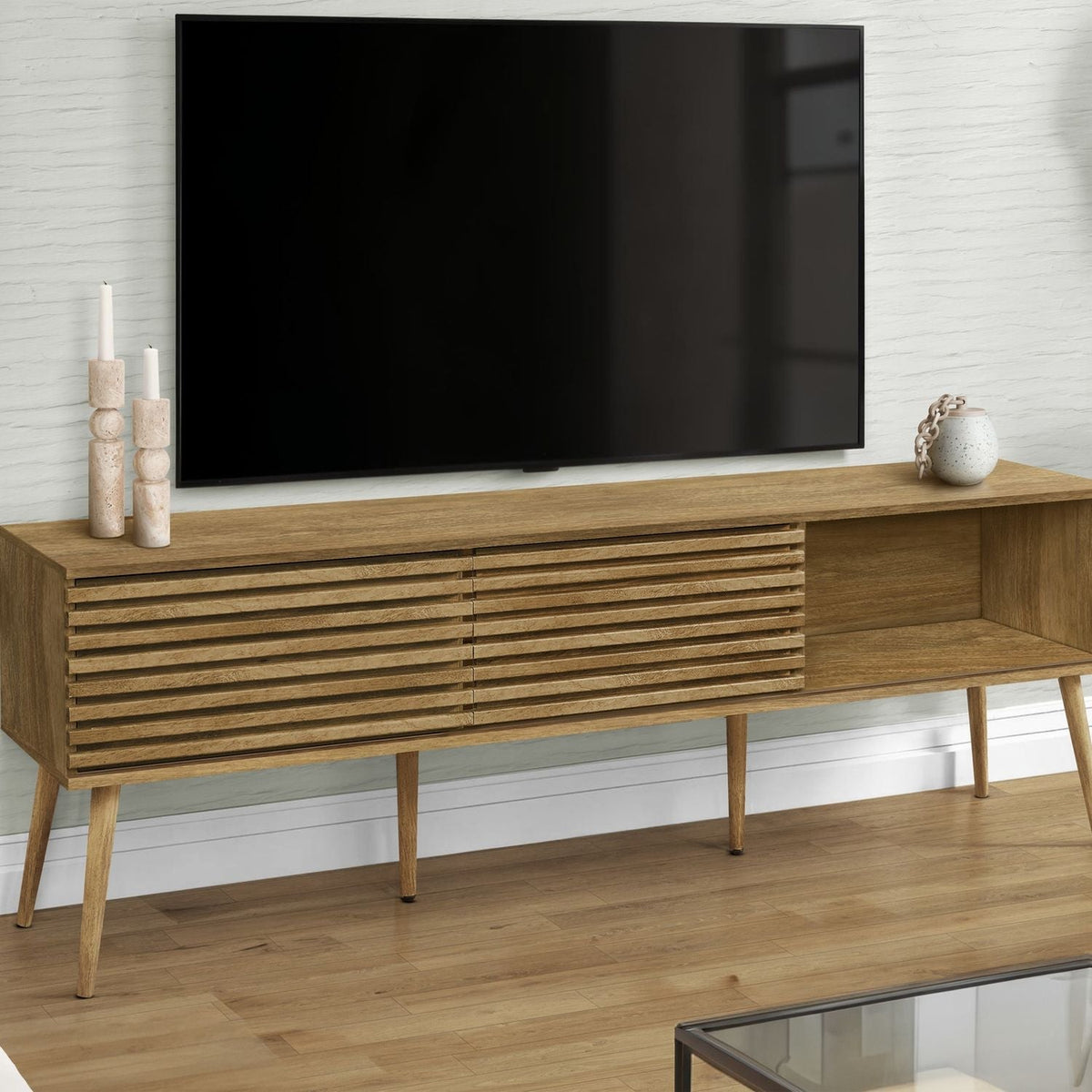 TV Stand, 72 Inch, Media Entertainment Center, Storage Cabinet, Console, Storage Shelves, Contemporary & Modern - Walnut
