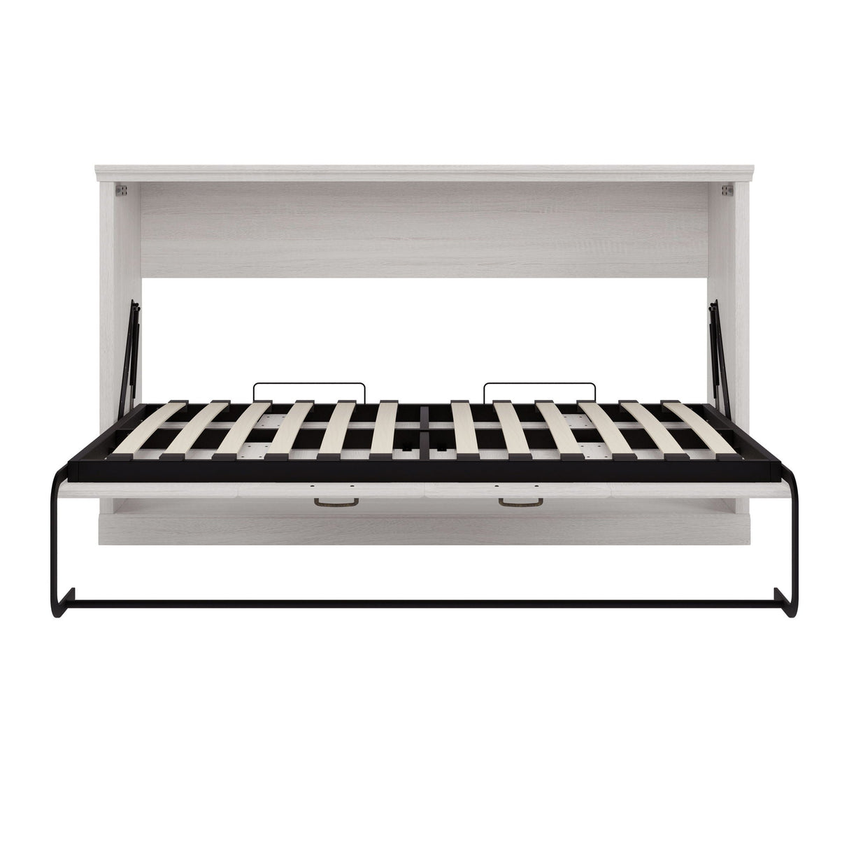 Twin Size Horizontal Murphy Bed With Dual Piston System, Space Saving Wall Bed Folds Into Cabinet - Rustic White