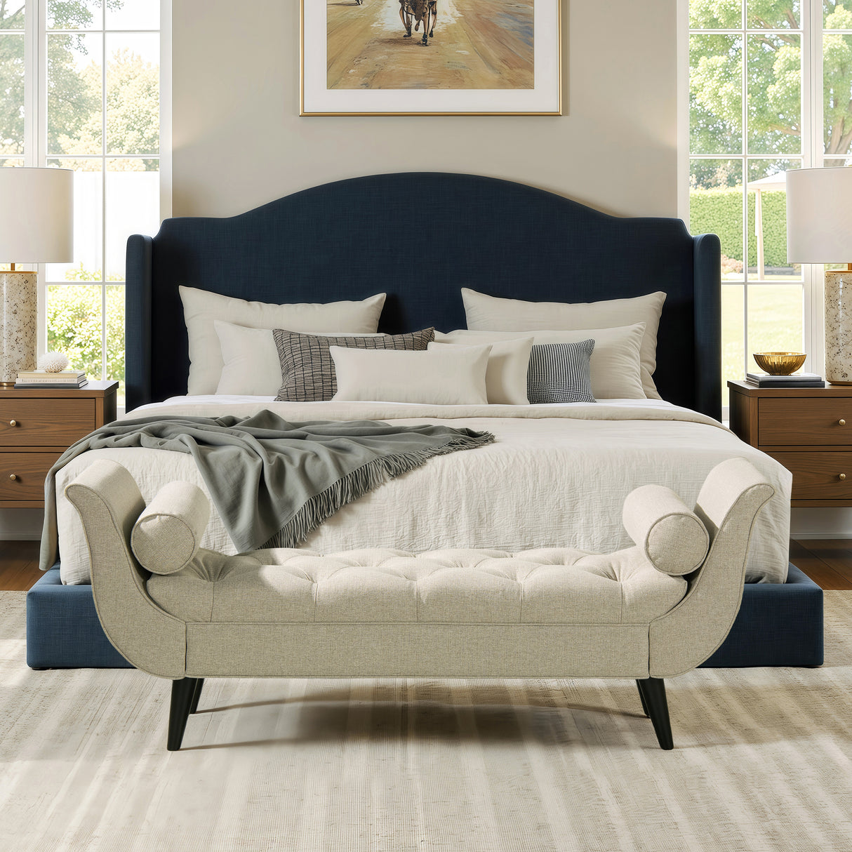 Alma-Tufted-Flared-Arm-Entryway-Bench-Taupe-Polyester-Benches