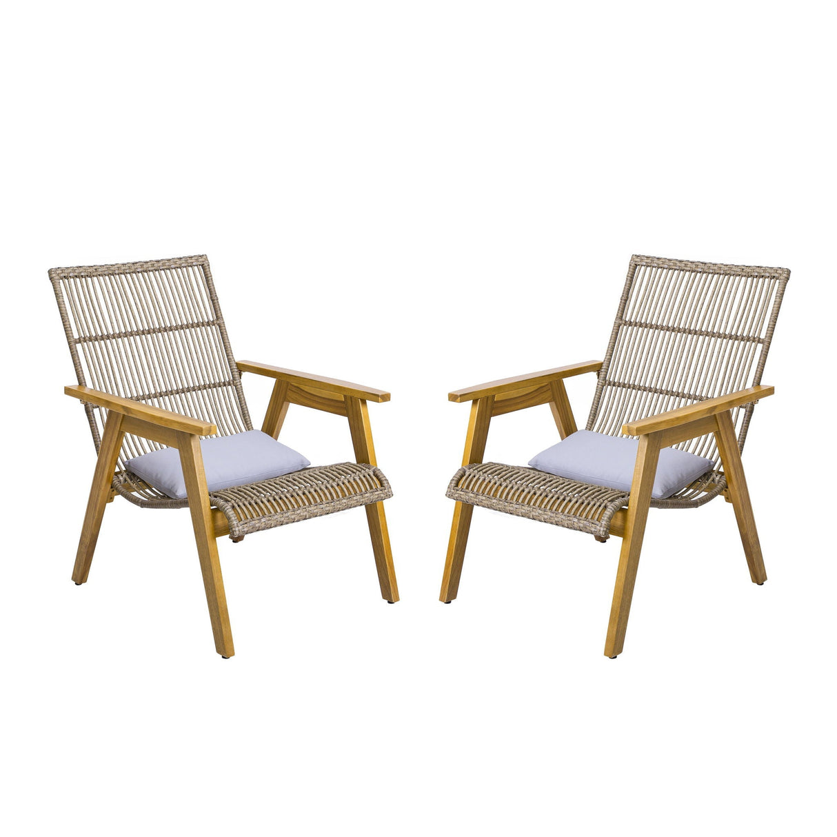 Acacia Wood Cape Woven Wicker Large Lounge Chair With Pillow (Set of 2)
