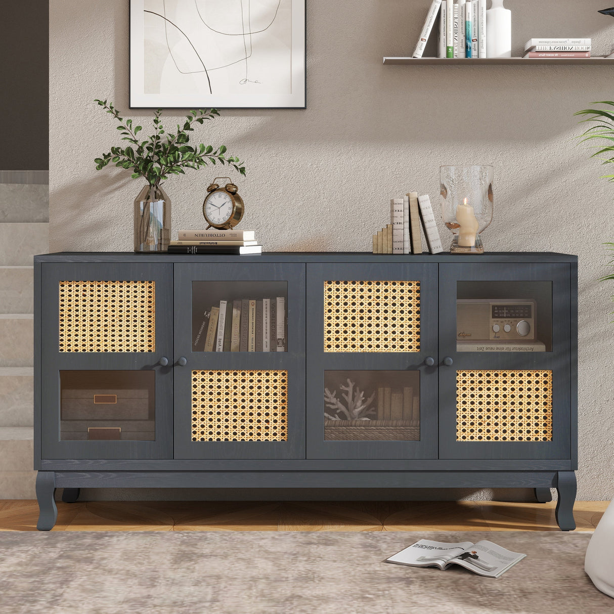Retro Industrial Grey 4-Door Sideboard