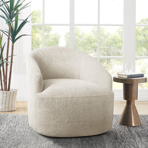 Upholstered Swivel Chair with Sloped Arms and Metal Base