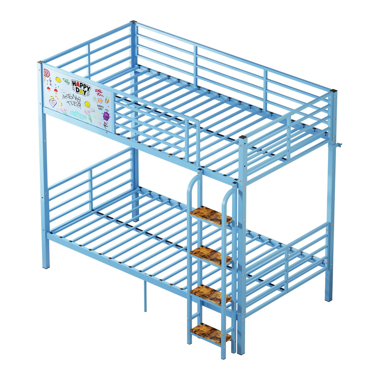 Bunk Bed, Convertible To 2 Separate Twin Size Beds & Full Length Guardrail & Ladder, No Box Spring Needed - Blue