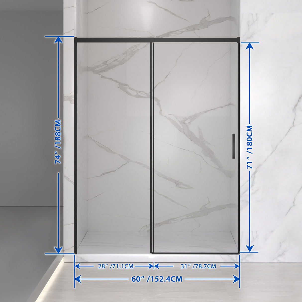 56-60" W x 74" H Semi-Frameless Sliding Shower Door
