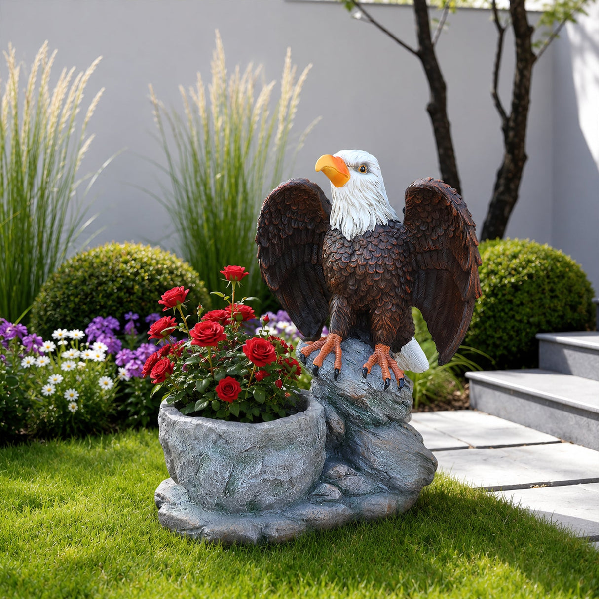 Standing Eagle Statue Garden Planter