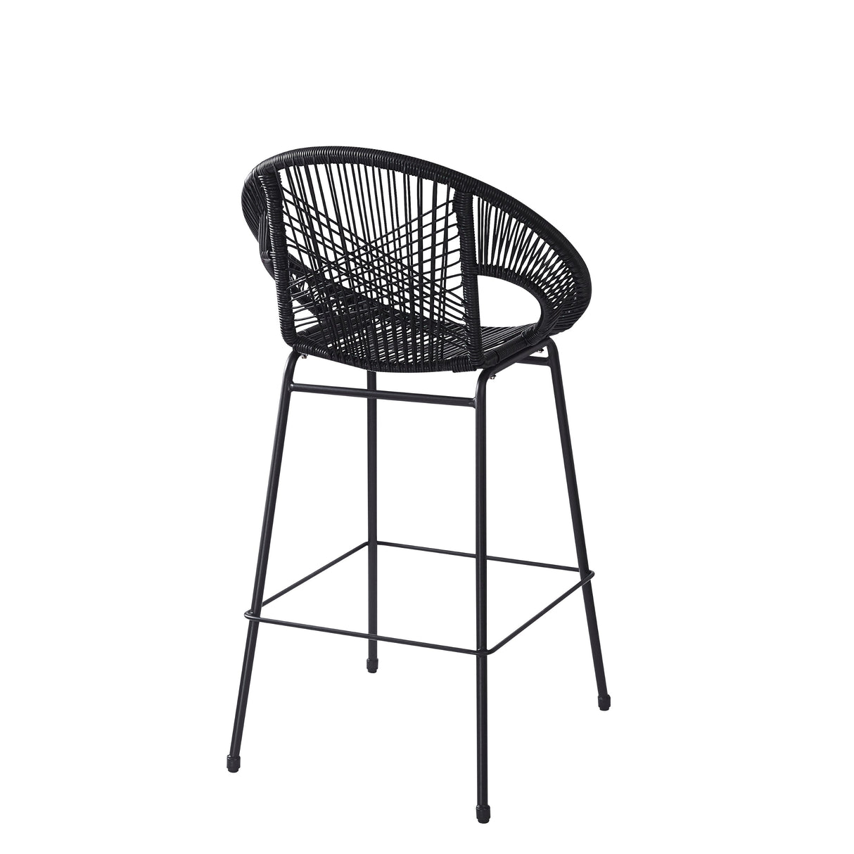 Ferrara Outdoor Patio Barstool Set of 2 - Black Faux Wicker PE Rattan with Iron Frame