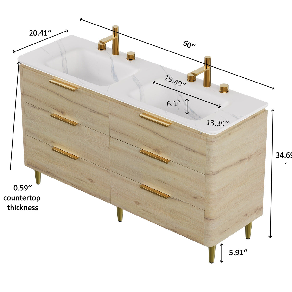 Amara 60" Bathroom Vanity & Sinks