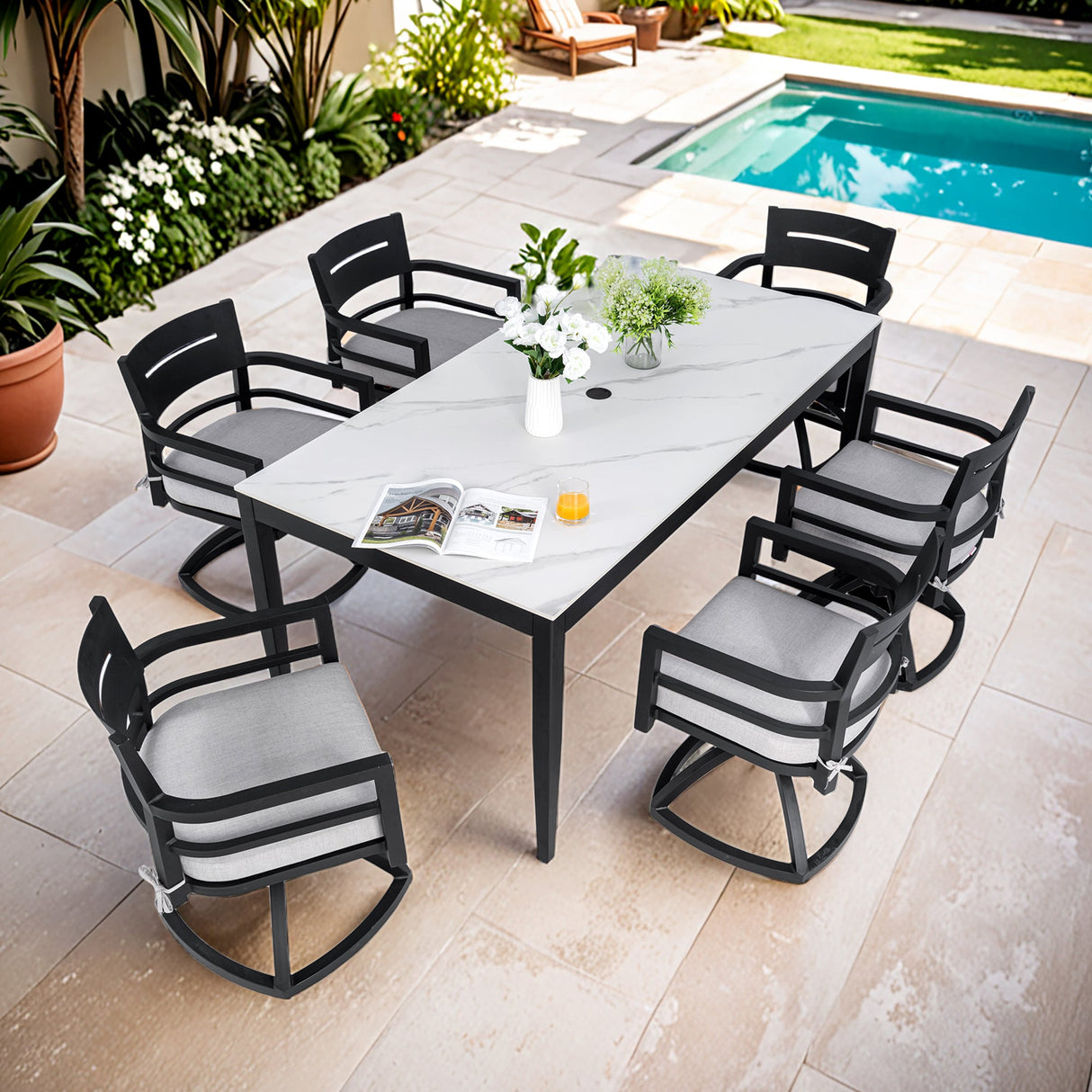 Modern 7PC Outdoor Patio Aluminum Dining Set