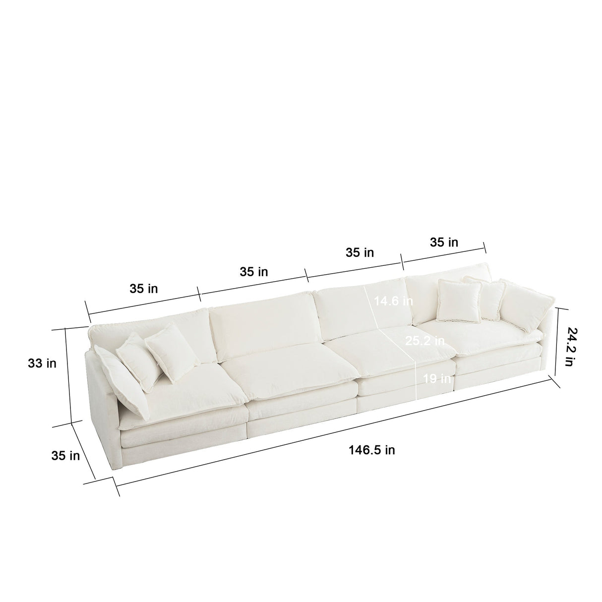 Modular Sectional Sofa for Living Room, U Shaped Couch 5 Seater Convertible with Ottoman