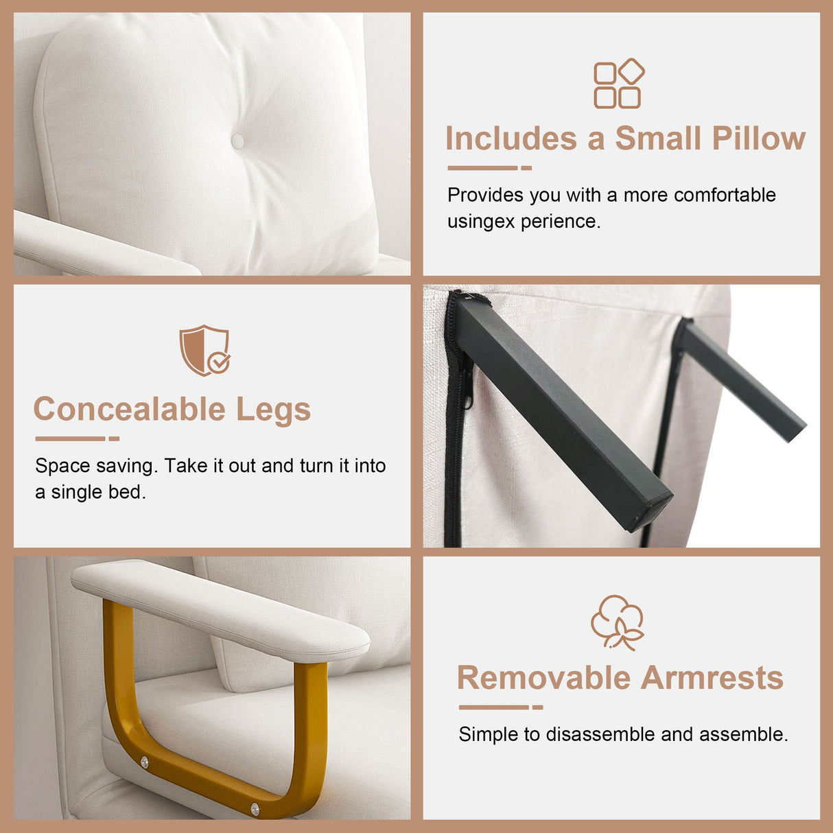 3 In 1 Convertible Folding Sofa Bed With Adjustable Backrest And Pillow