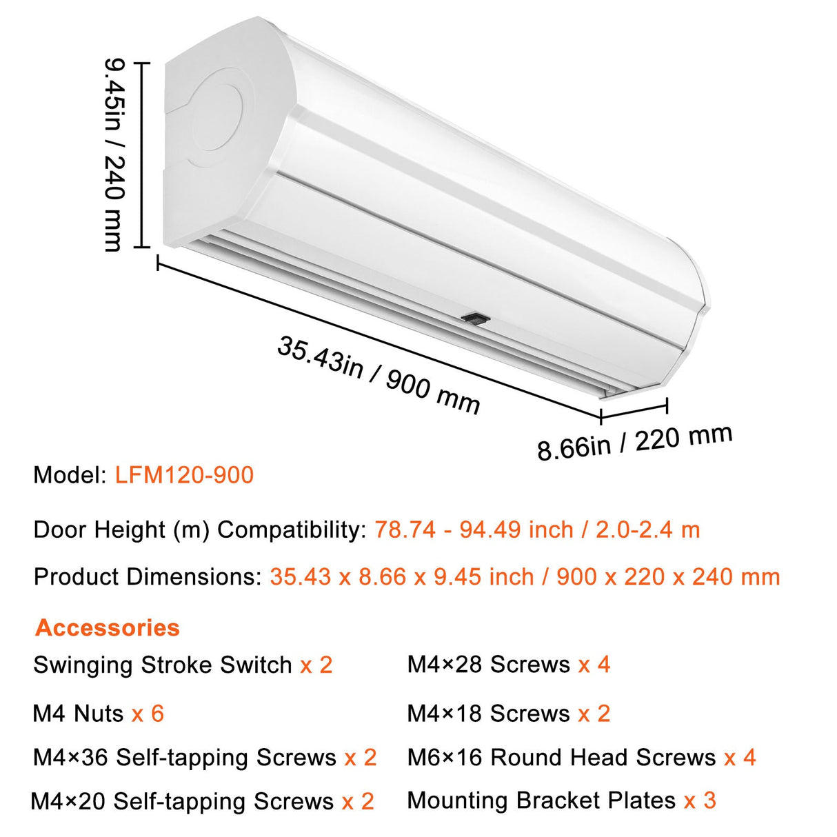 36" Commercial Indoor Air Curtain Super Power 2 Speeds 900CFM
