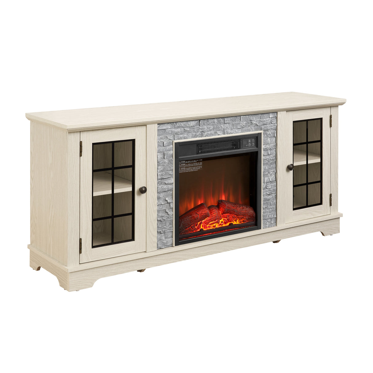 58" Modern TV Stand with Electric Fireplace and Storage