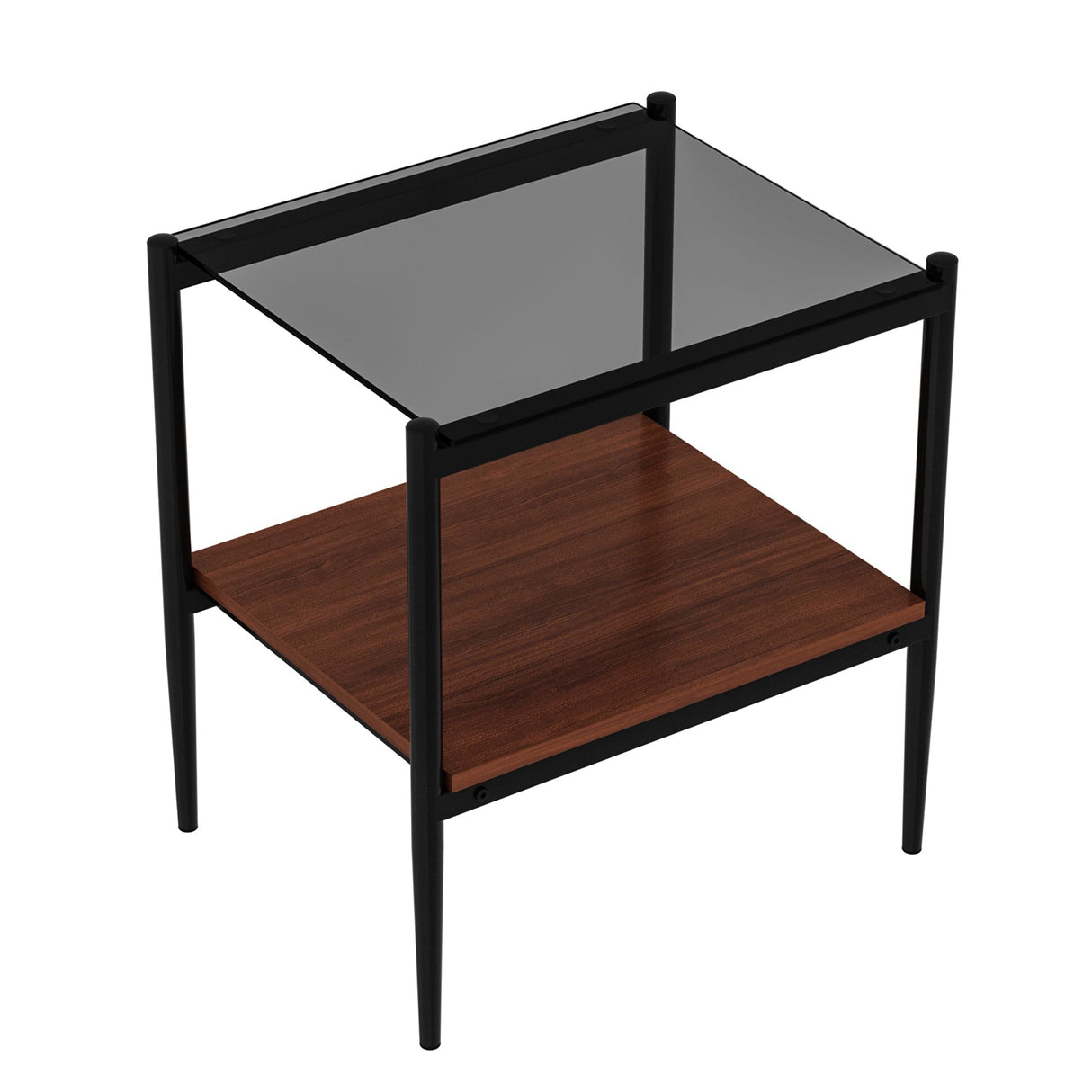 Set of 2 Rectangle End Tables with Gray Glass Top