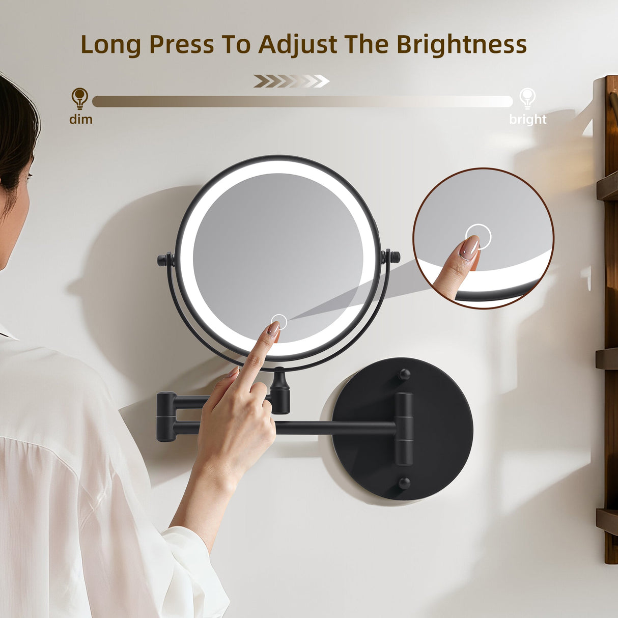 Rechargeable Wall Mounted Makeup Mirror 8'' Magnifying Mirror