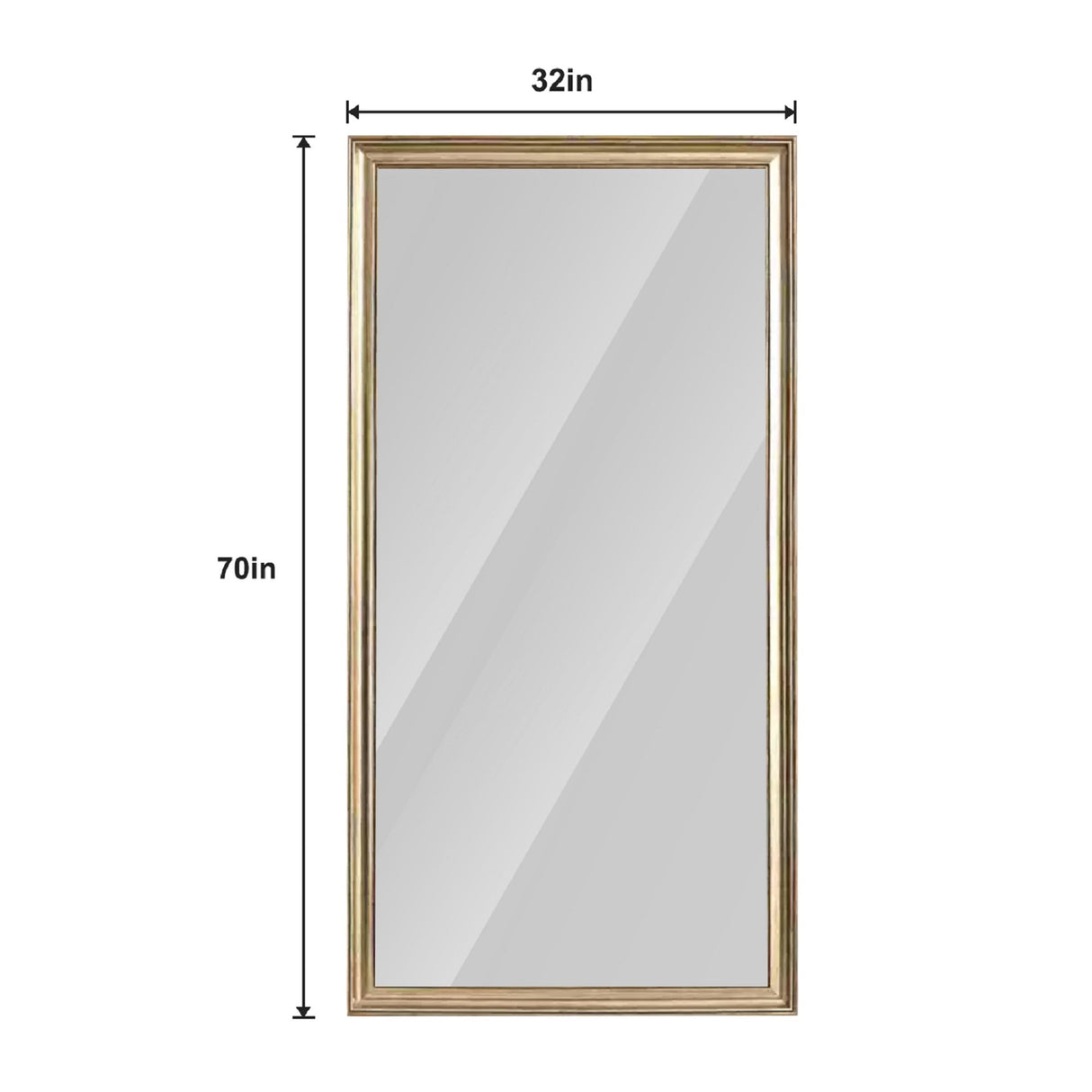70' x 32' Gold Full Length Floor Mirror with PS Frame, Large Wall Mounted or Leaning Body Mirror for Bedroom, Living Room, Entryway
