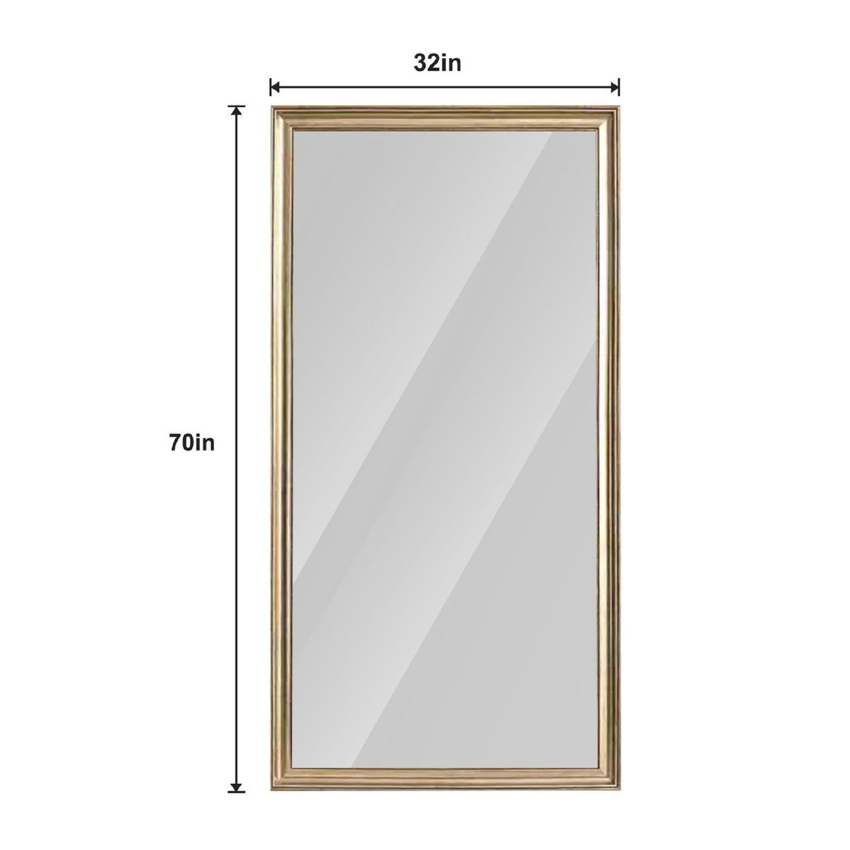 70' x 32' Gold Full Length Floor Mirror with PS Frame, Large Wall Mounted or Leaning Body Mirror for Bedroom, Living Room, Entryway