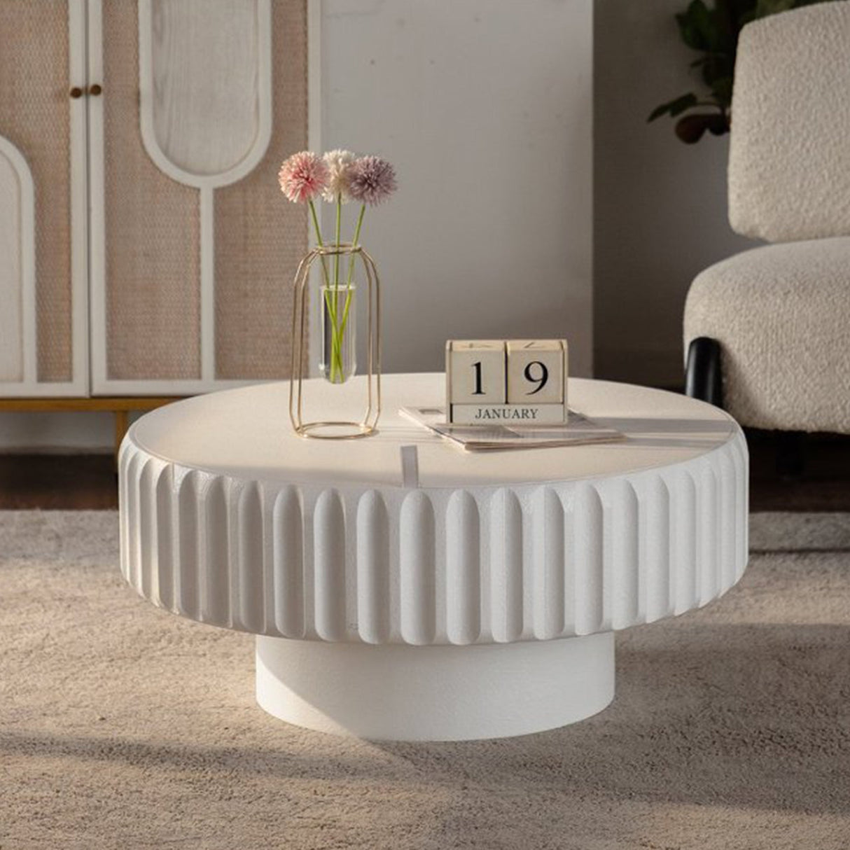 Round Fluted Storage Table with Lift-Off Lid