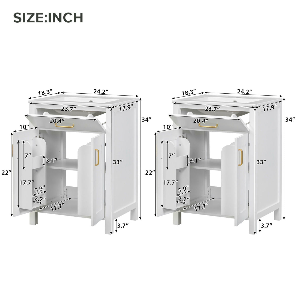 Modern Bathroom Vanity With Ceramic Sink, Soft-Close Doors, Flip Drawer, U-Shaped Shelves, Elegant Storage Solution