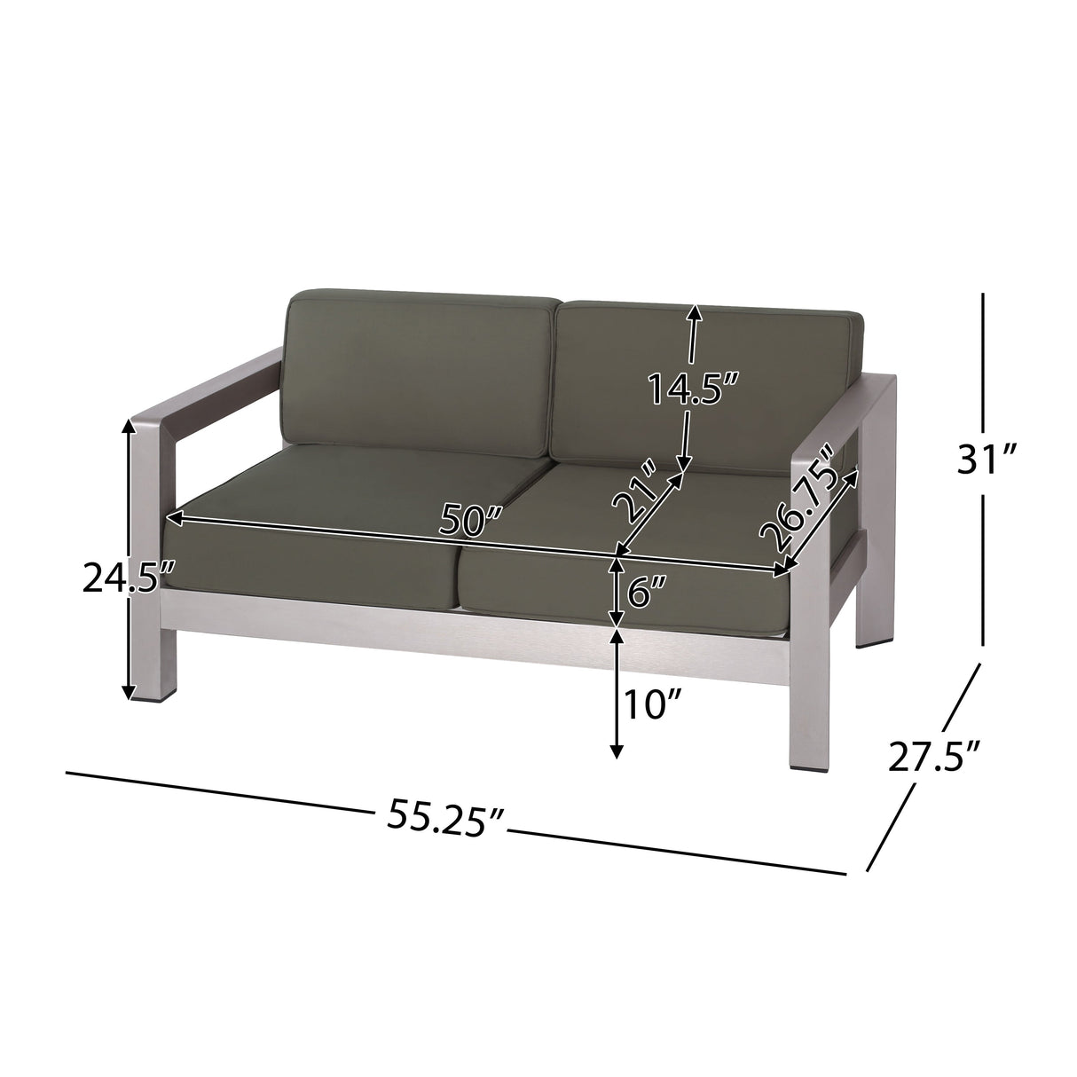Outdoor Aluminum Loveseat – Low-Profile Patio Seating with Deep Cushions