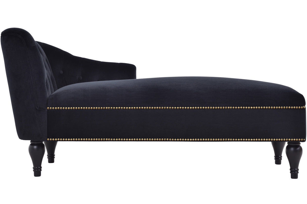58" Velvet Chaise Lounge with Nailhead Trim and Solid Wood Legs