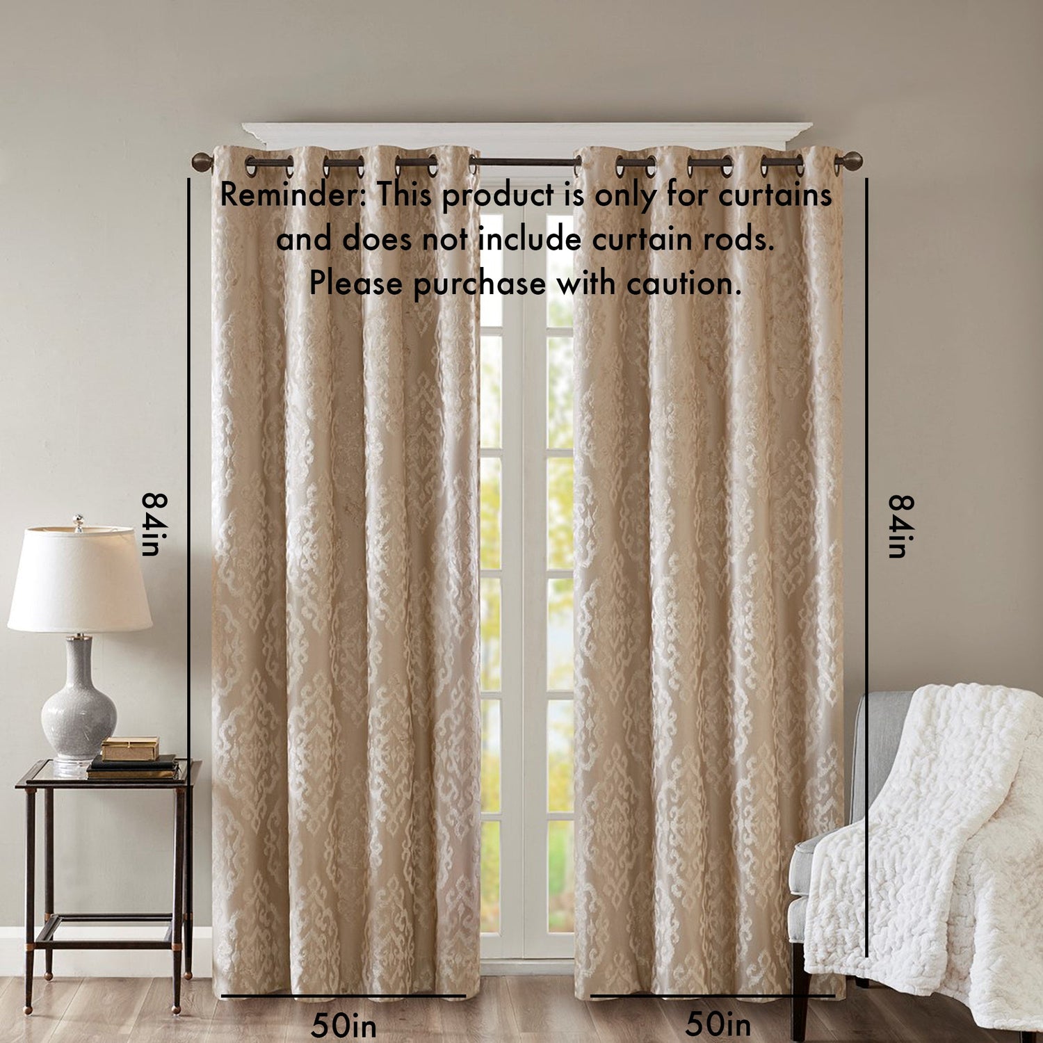 Knitted jacquard damask total blackout grommet top curtain panel (only 1 pc panel)
