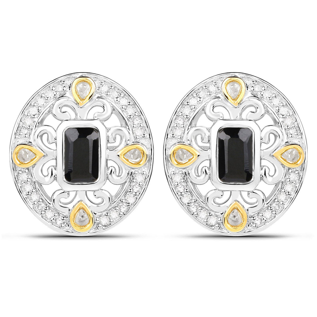 0.93 Carat Genuine Blue Sapphire and White Diamond .925 Sterling Silver Earrings