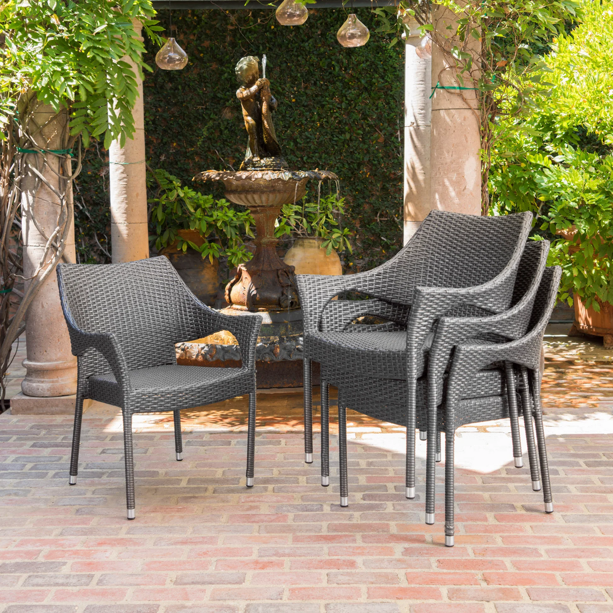 Mirage Grey PE Wicker Stacking Armchair, 4 Pieces