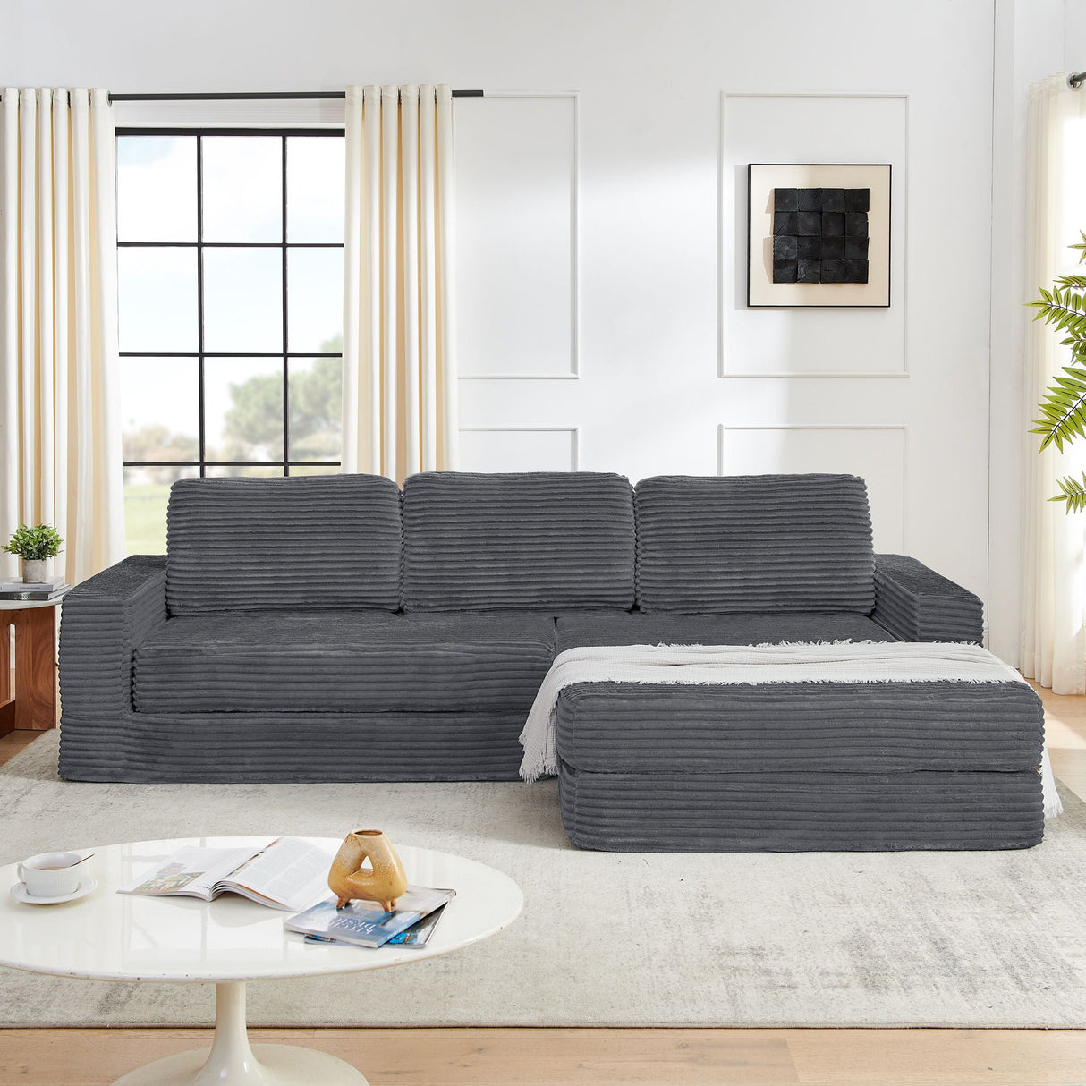 Modern Minimalist L Shape Modular Sectional Sofa, Couch