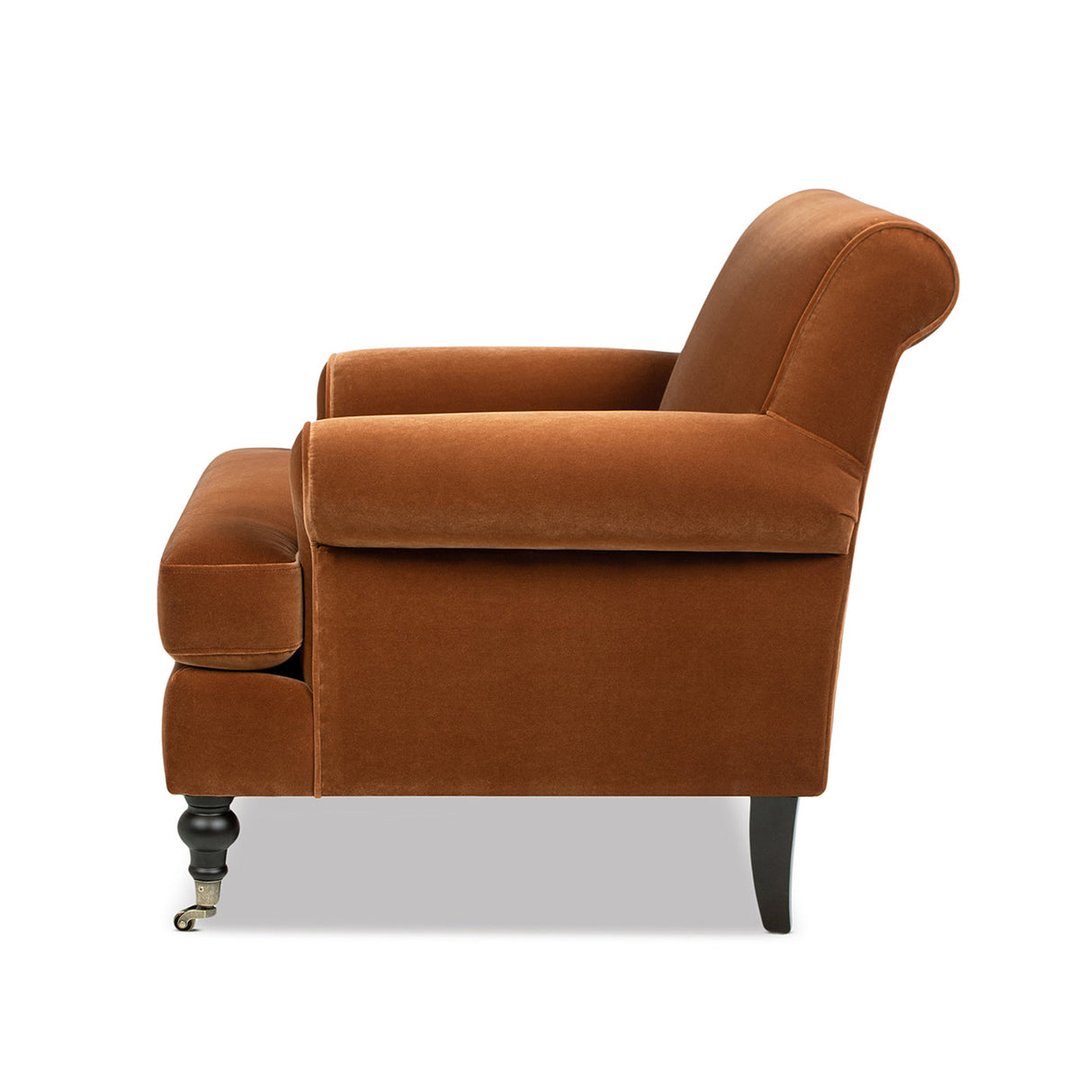 Alana 38' Lawson Accent Arm Chair Metal Casters, Burnt Orange Performance Velvet