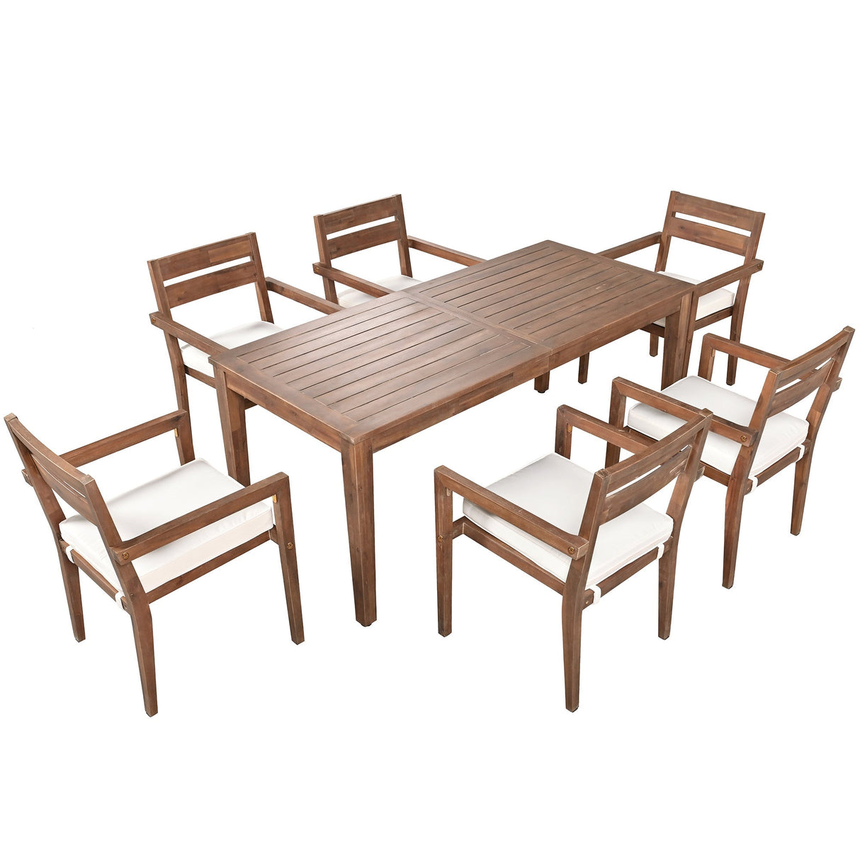 7 Pieces Acacia Wood Outdoor Dining Set with Cushions