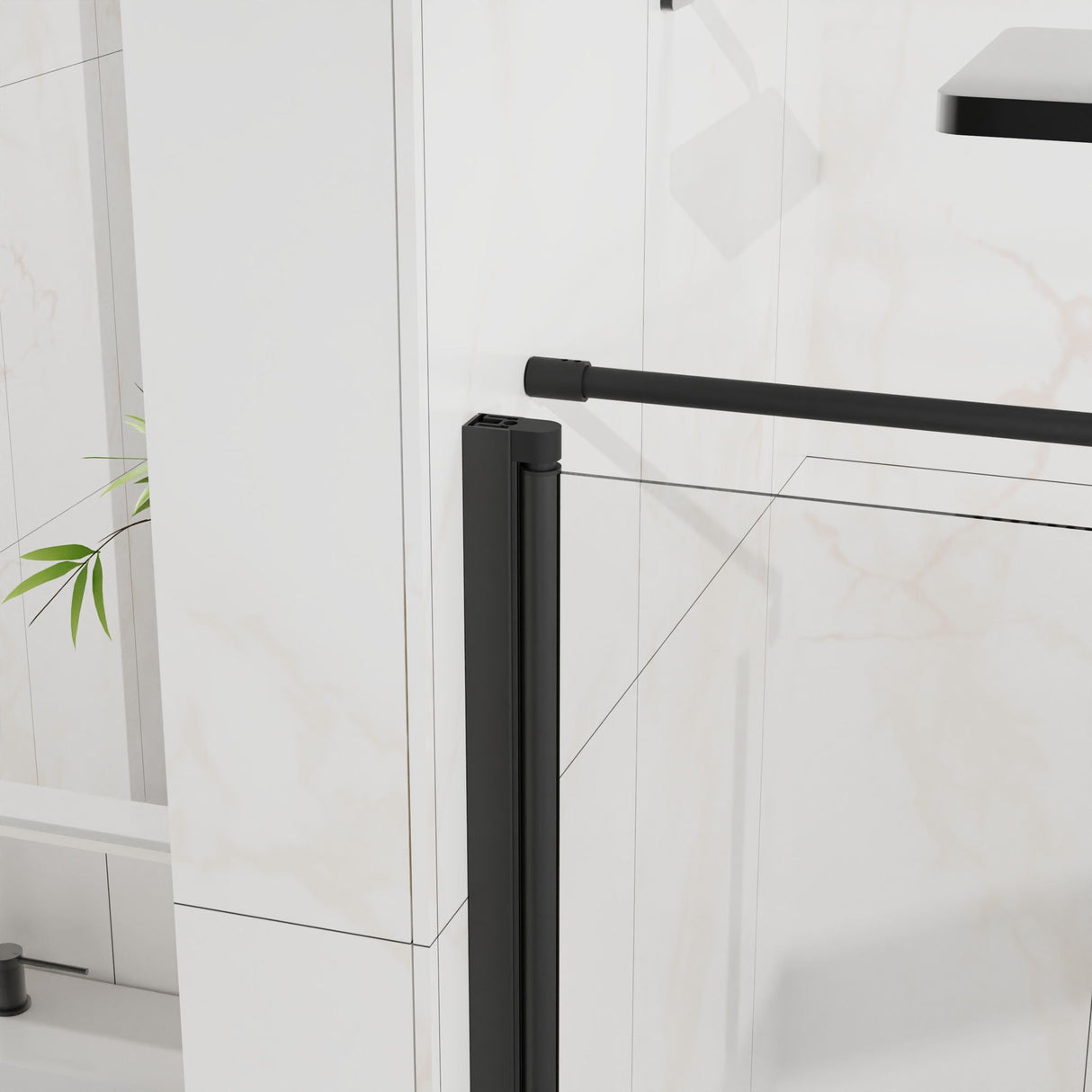 Corner Shower Enclosure, Frameless Pivot Door - Matte Black