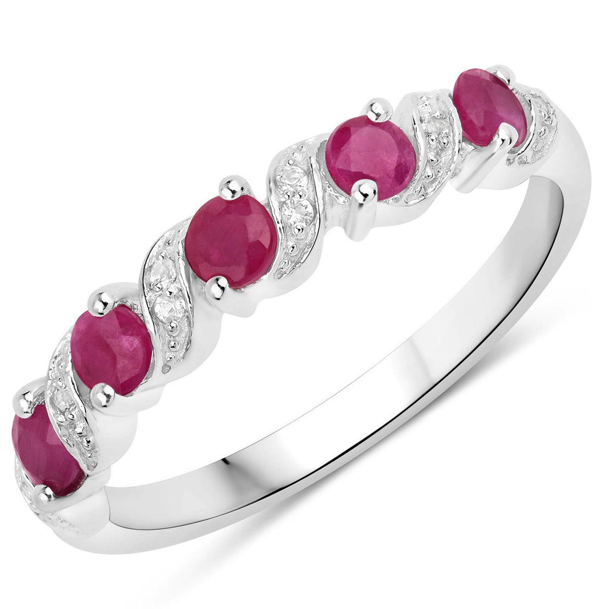 0.69 Carat Genuine Ruby and White Topaz .925 Sterling Silver Ring