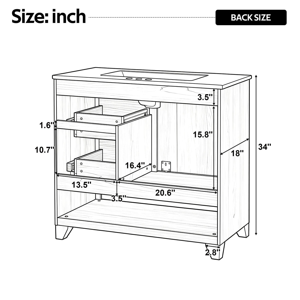36" Bathroom Vanity with Ceramic Sink