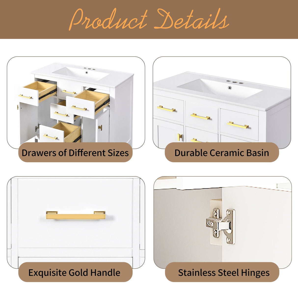 Bathroom Vanity With Sink Combo Set, Modern Bathroom Cabinet With 4 Drawers