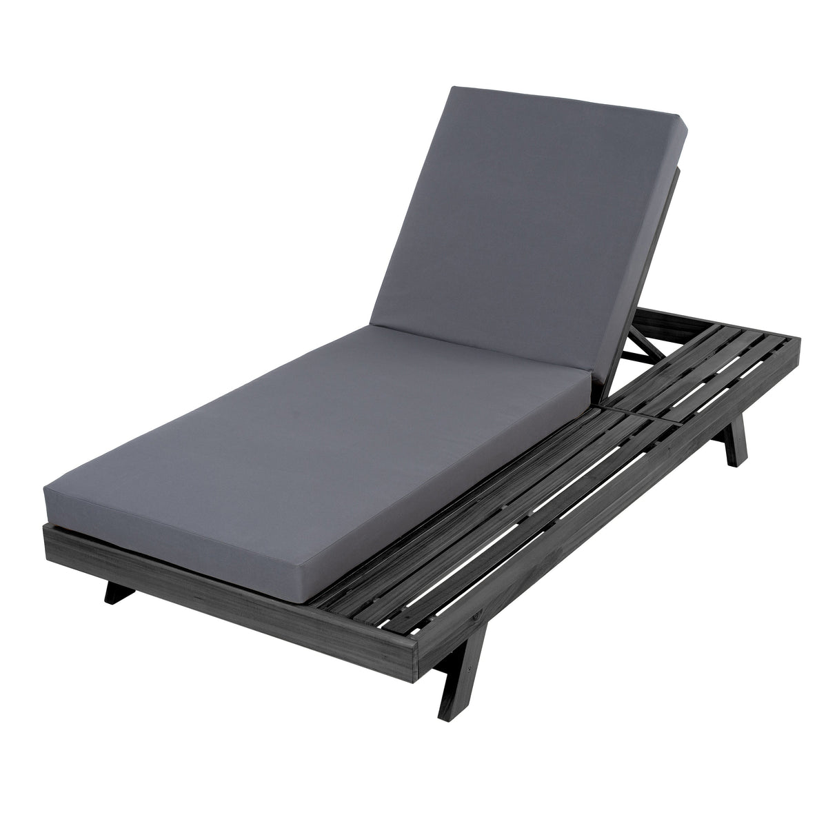 Lounge Chaise Set in Black Acacia Wood with Water-Resistant Cushions
