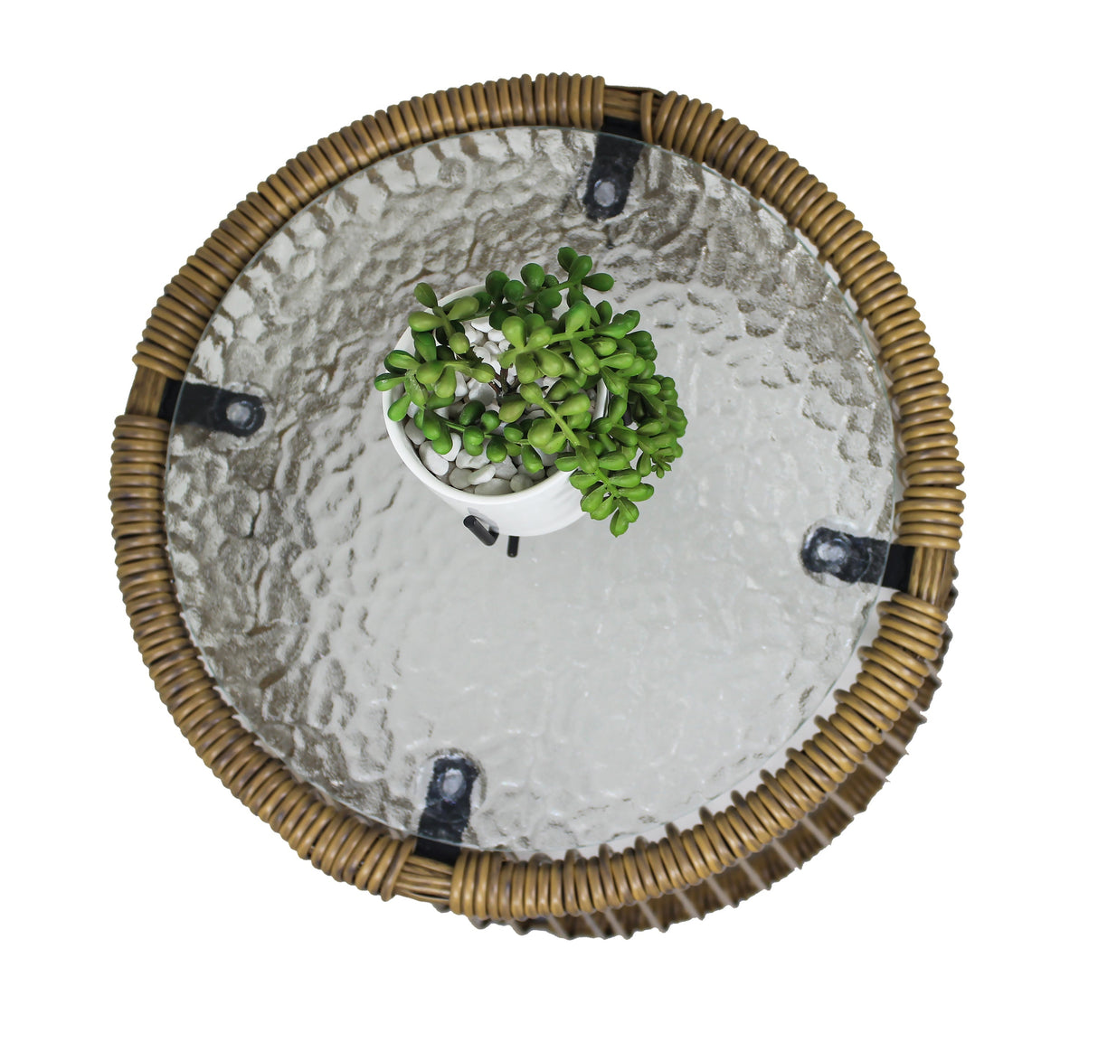 6PCS Outdoor Patio Balcony Natural Color Wicker Sofa Chair Set with Beige Cushion and Round Tempered Glass Table