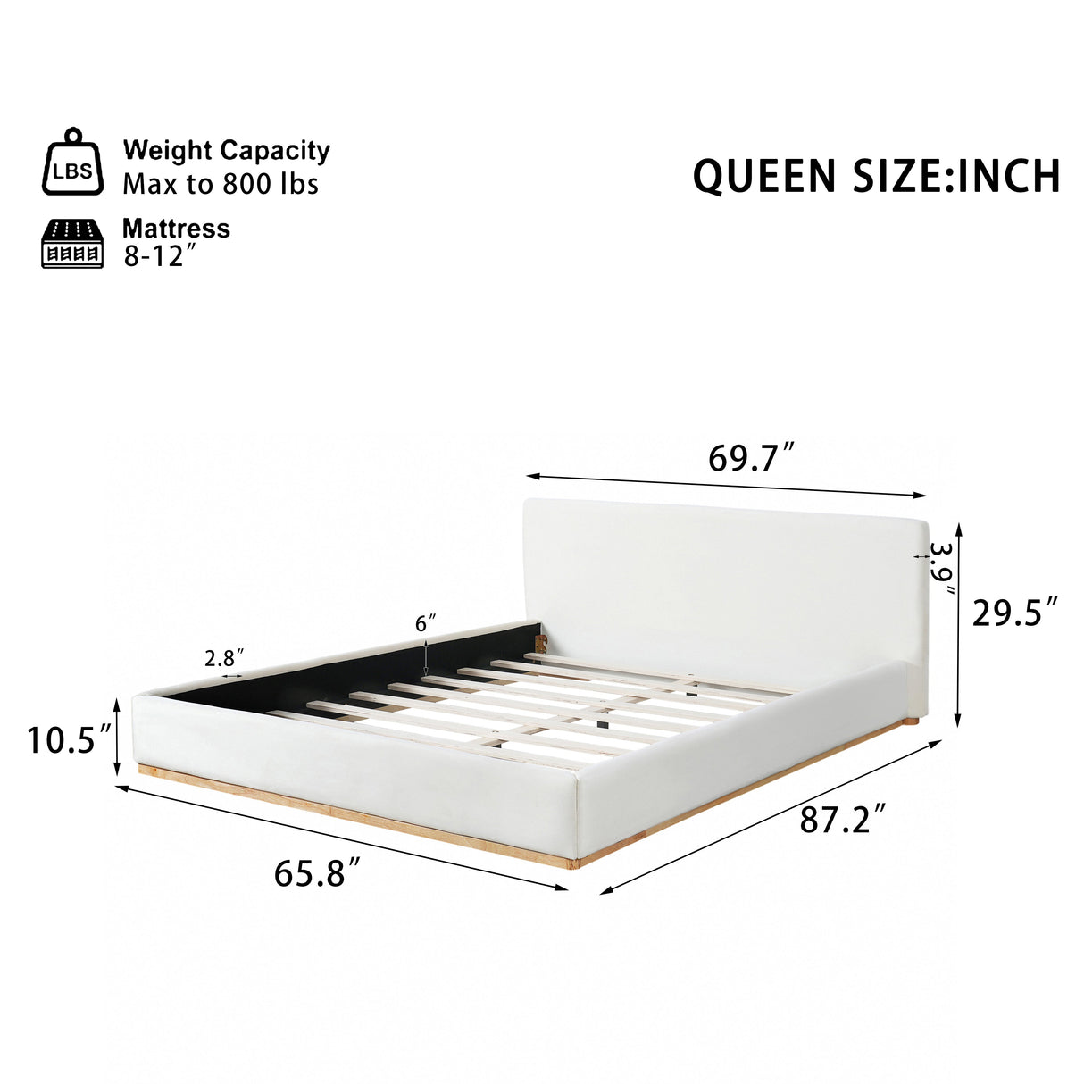 Elegant Upholstered Bed With Solid Wood Frame - Queen