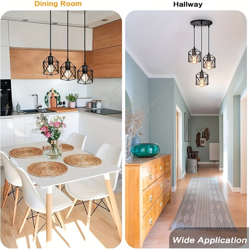 Industrial Farmhouse Pendant Light – Adjustable Metal Cage Fixture for Kitchen