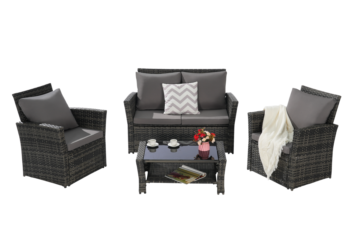 4 Pieces Outdoor Patio Furniture Sets Garden Rattan Chair Wicker Set