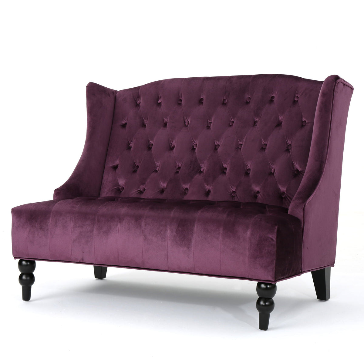 Upholstered Loveseat with Wing Back and Diamond Tufting - Multiple Colors
