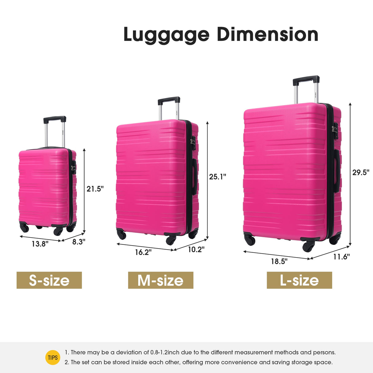 Hardshell Luggage Sets 3 Pcs Spinner Suitcase with TSA Lock