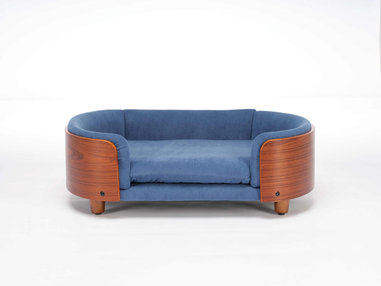 Scandinavian Style Elevated Dog Bed Pet Sofa Dark Blue Velvet Mid Size