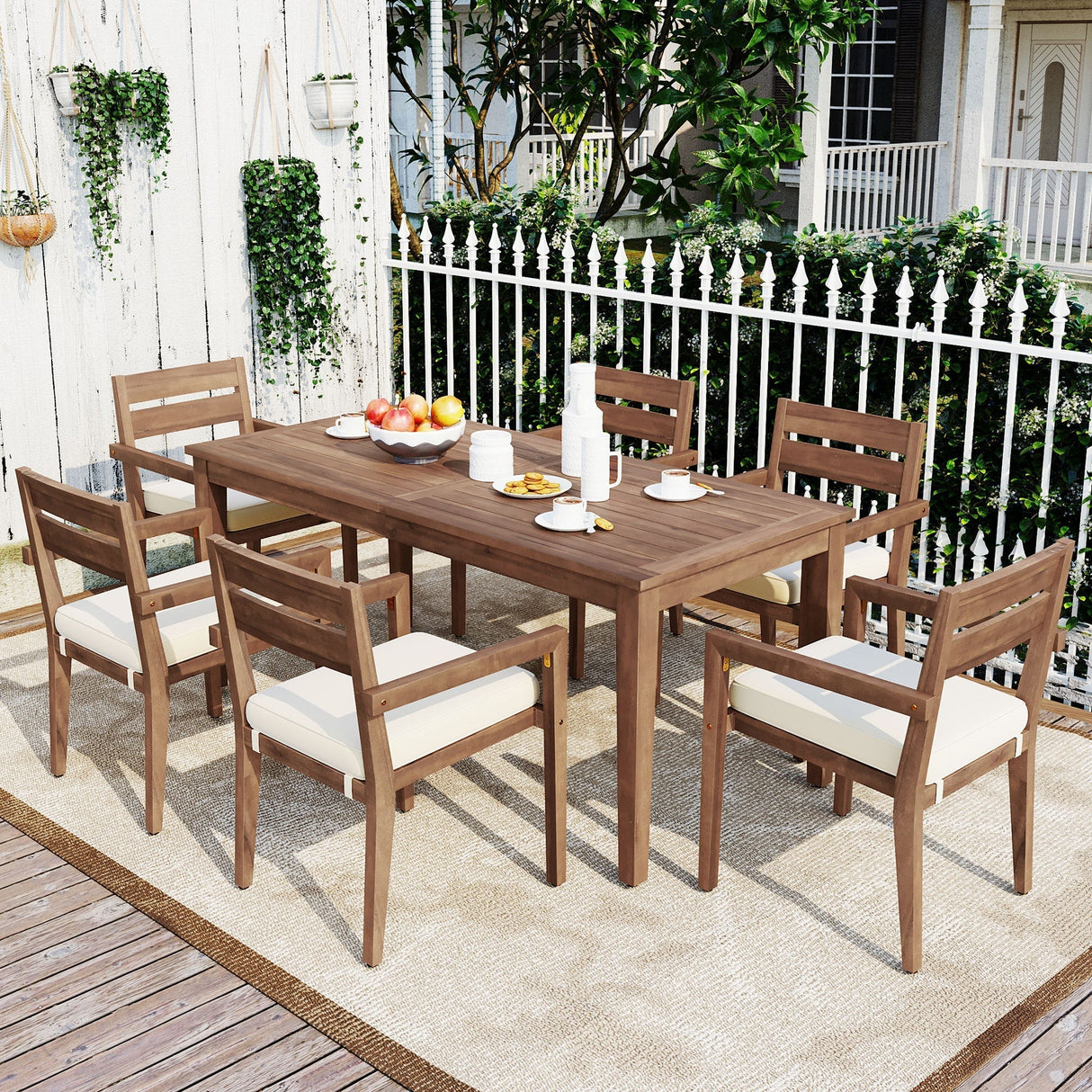 U_Style 7 Pieces Acacia Wood Outdoor Dining Set with Cushions