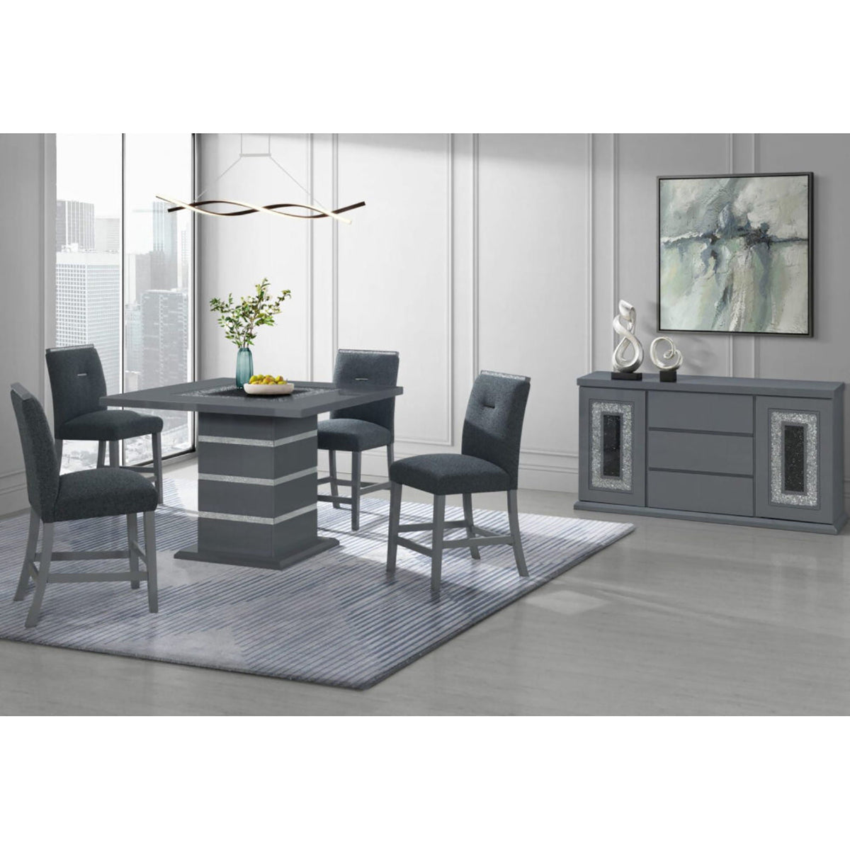 Buffet with Clear Glass Inlay - 61.8" Wide, High Gloss Finish