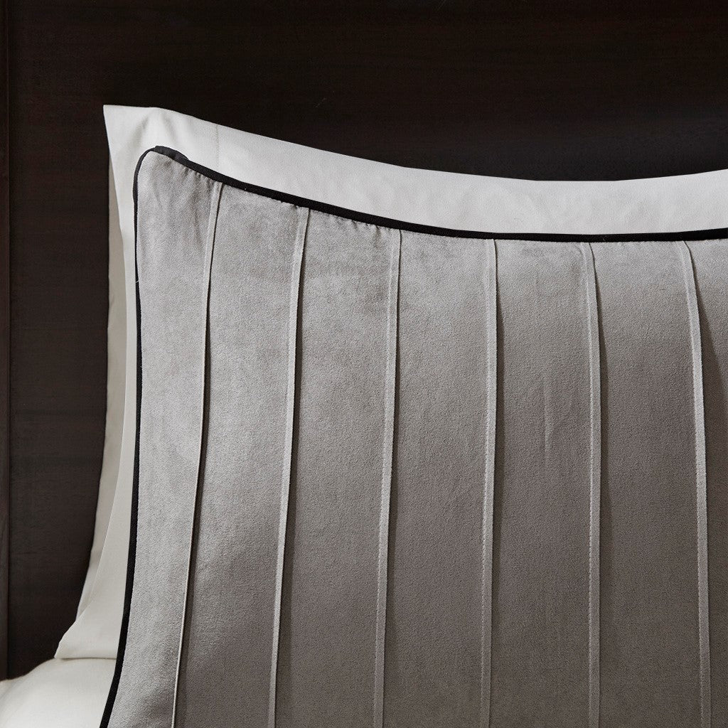 Grey Faux Suede 7 Piece Queen Comforter Set with Pintuck Detailing