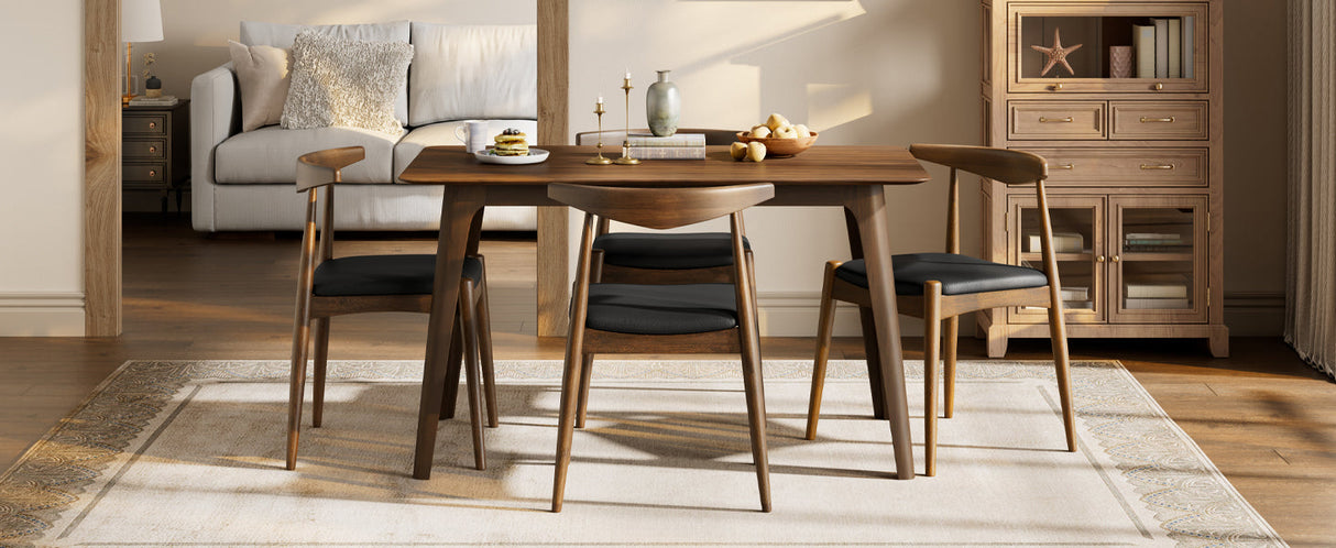 5-Piece Dining Set with Rubberwood Frame and Faux Leather Chairs