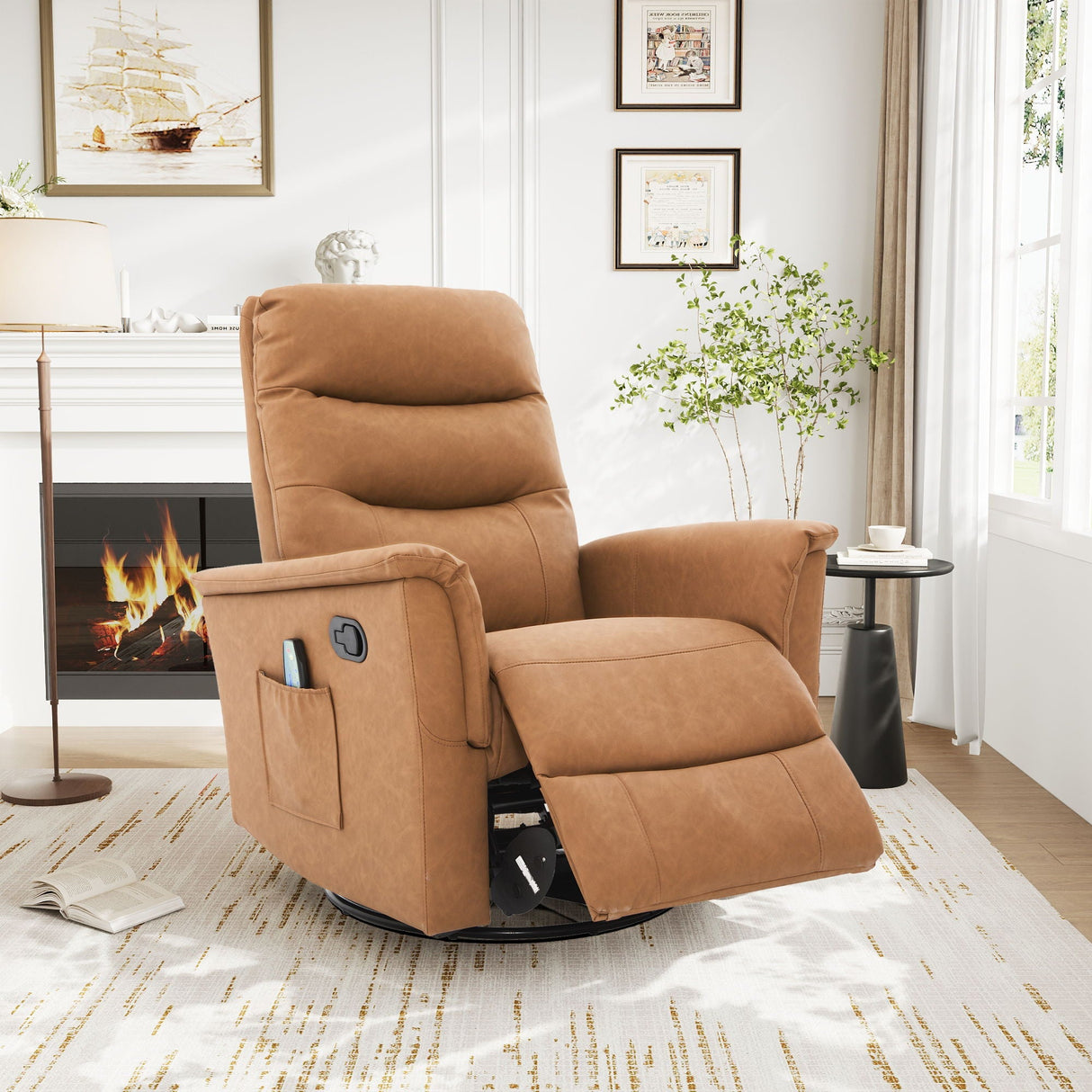 Manual Recliner Chair With 8-Point Massage and Swivel Function